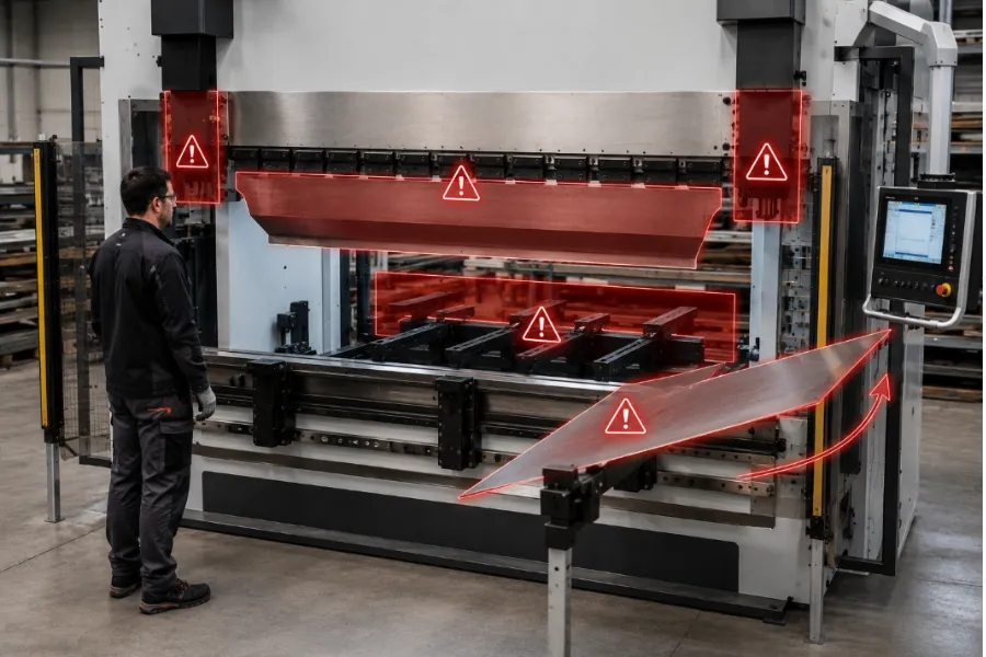 Press brake safety hazards around punch, die and backgauge
