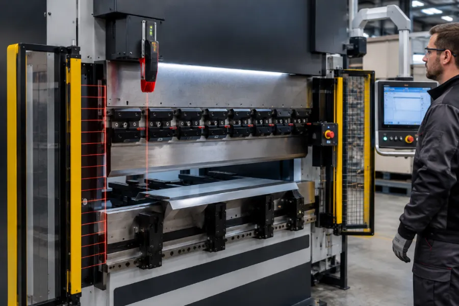 Press brake guarding with laser safety system and side guards