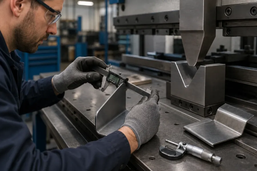 Press brake test bend validation for bend allowance, inside radius and flat pattern accuracy