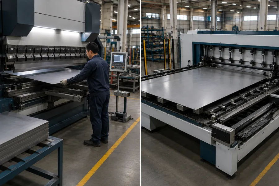 Press brake vs panel bender material handling during large sheet metal bending