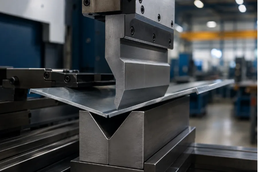 Press brake V opening selection for sheet metal bending