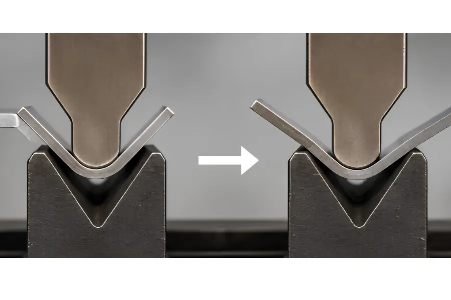 Press brake bending springback causing bend angle deviation