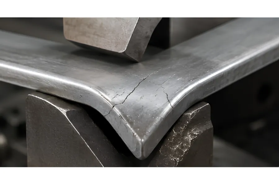 Press brake bending crack caused by tight bend radius and material strain