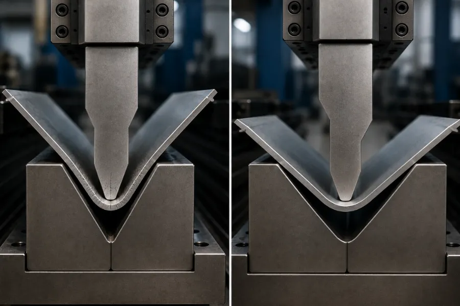 Small vs large press brake V opening comparison