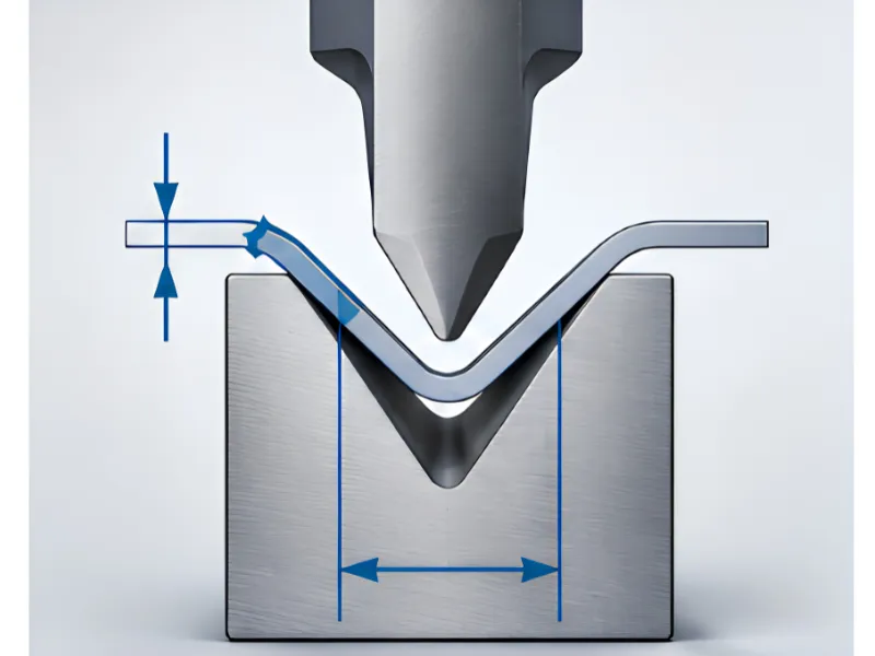 Press brake tonnage calculation variables including material thickness and V-die opening