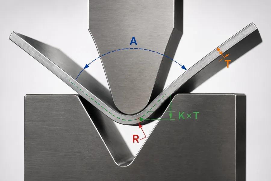 Bend allowance formula geometry with inside radius, material thickness and bend angle