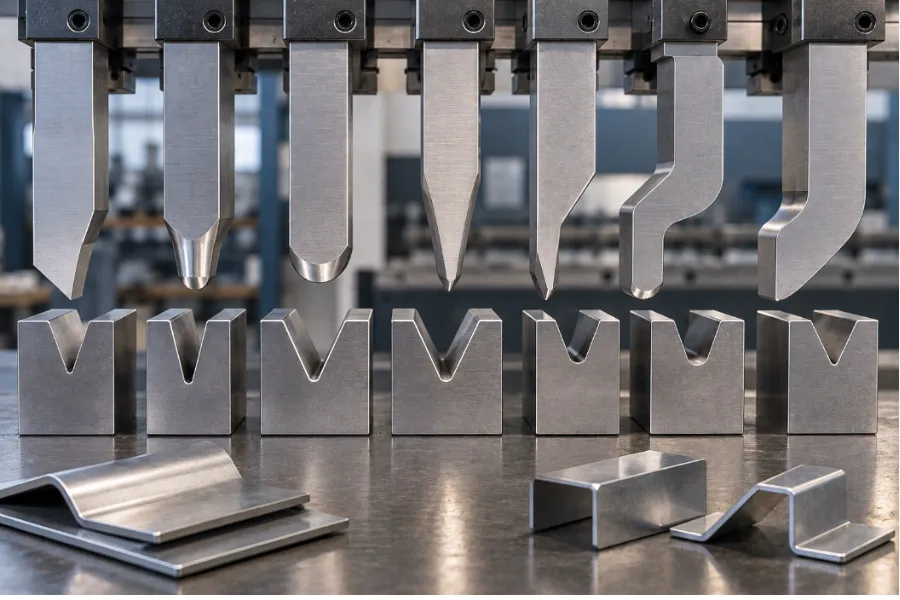 Press brake punch selection by nose radius, angle, and profile