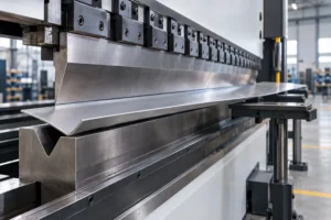 Press brake bending angle inconsistency on a long sheet metal workpiece