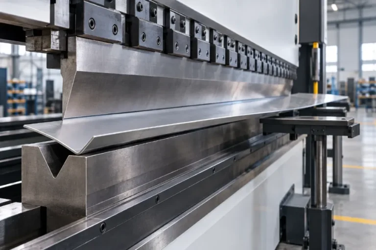 Press brake bending angle inconsistency on a long sheet metal workpiece