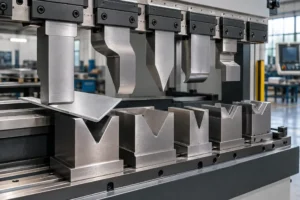 Press brake tooling with punches and V-dies for sheet metal bending