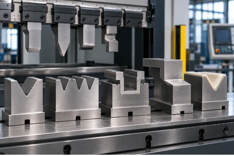 Press brake die types with single-V, multi-V and hemming dies