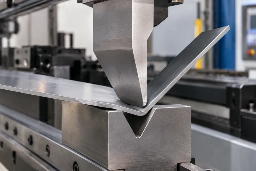 Press brake springback during sheet metal bending with a CNC press brake and V-die