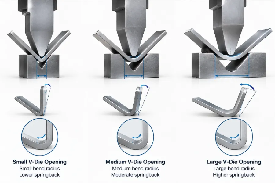 R/T ratio and V-die opening effects on press brake springback