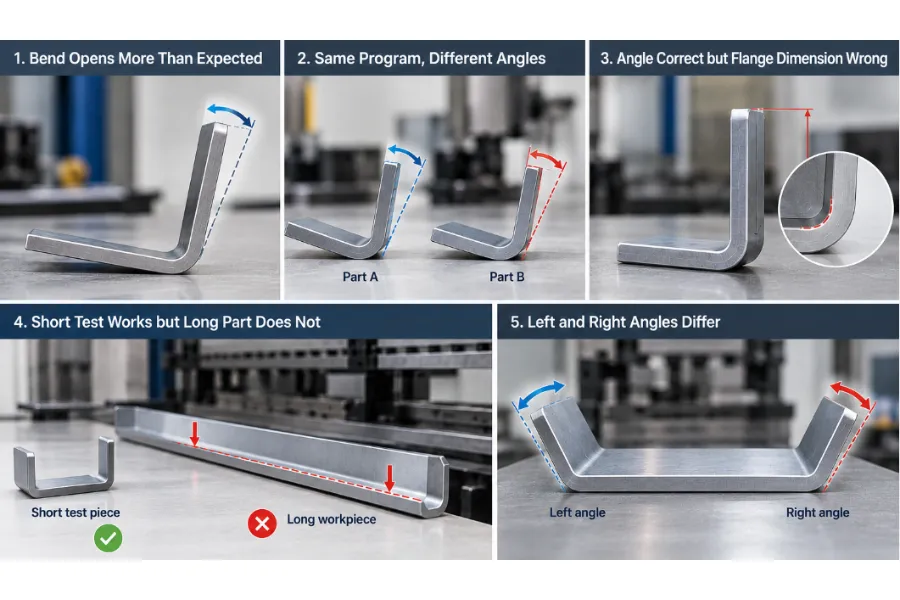 Press brake springback troubleshooting for angle and dimensional variation