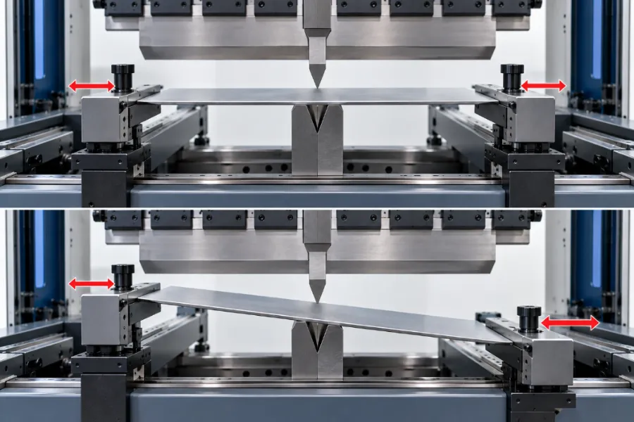Press brake backgauge X1 and X2 positioning for parallel and angled workpiece references