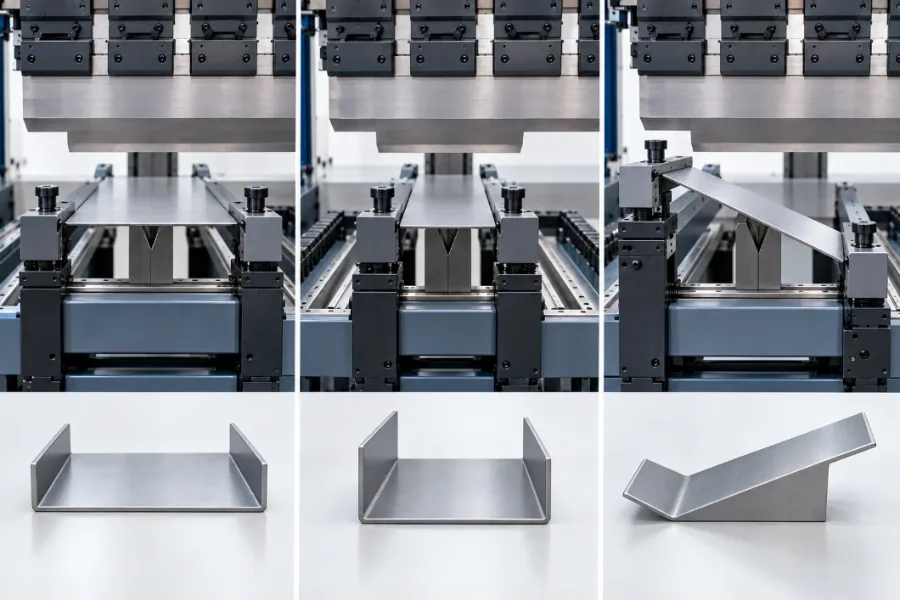 Press brake backgauge configurations for standard, variable-width and angled sheet metal parts