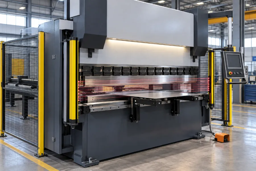 Press brake guarding with light curtain and machine safety protection
