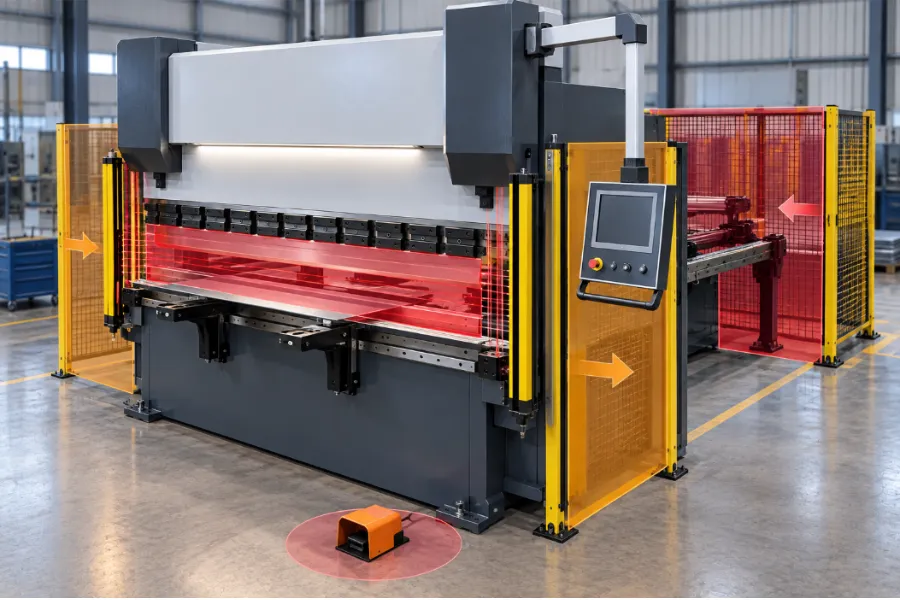 Press brake guarding zones around the point of operation and backgauge