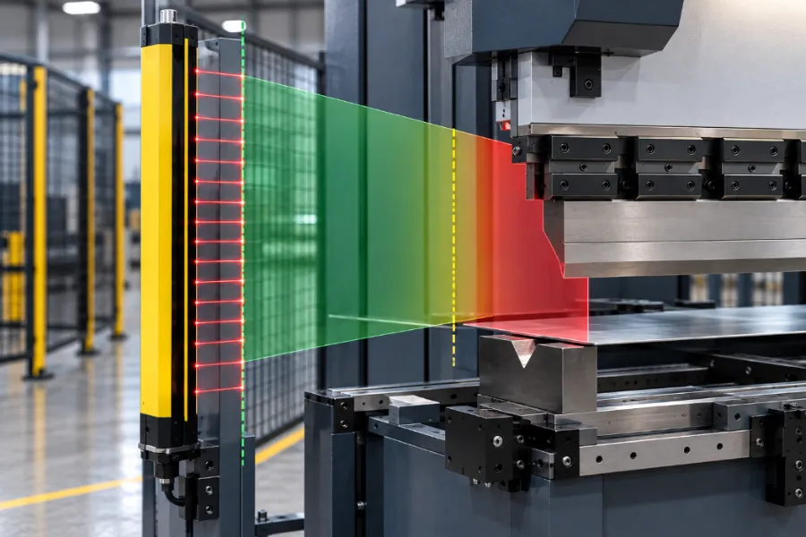 Press brake safety distance between light curtain and hazard zone