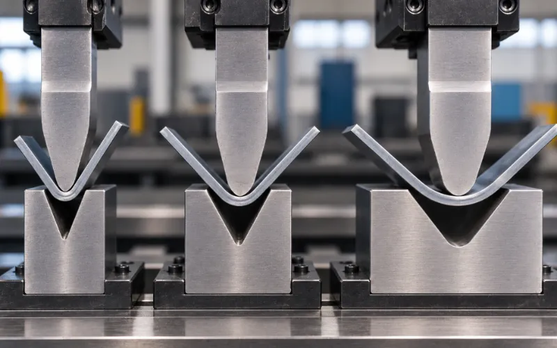 V-die opening comparison showing how press brake bend radius changes in air bending