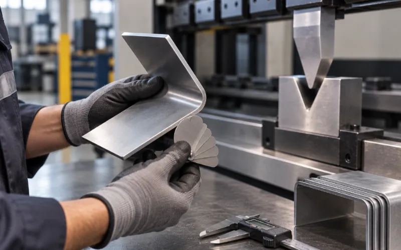 Press brake bend radius validation by measuring a test-bent sheet metal part